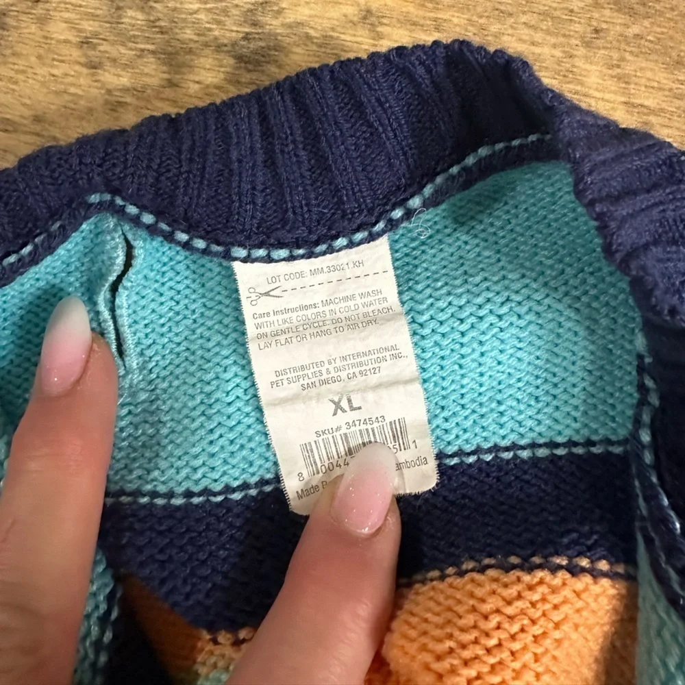 INT’L PET SUPPLY Aqua Striped Dog Sweater, Size XL